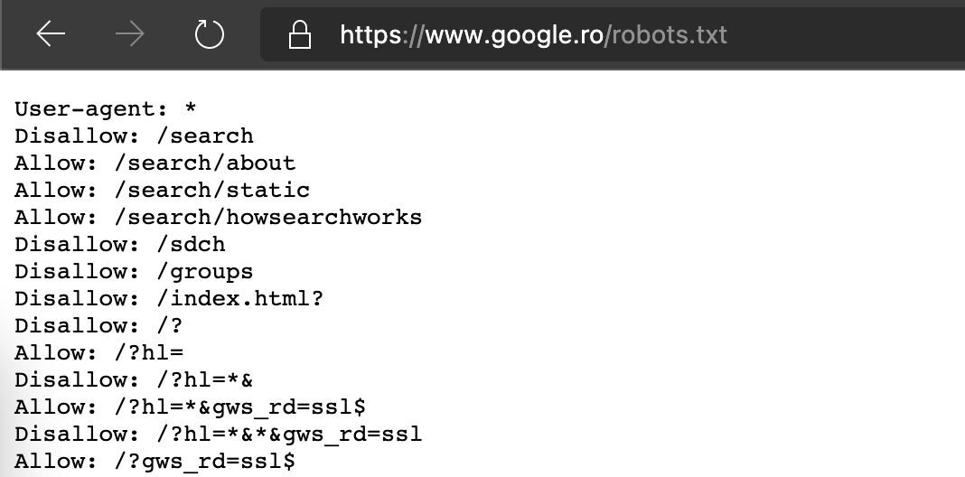 Exemplu de fisier robots.txt pentru google.ro