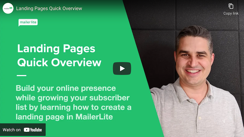 Construirea unei pagini de destinație (landing page) - MailerLite