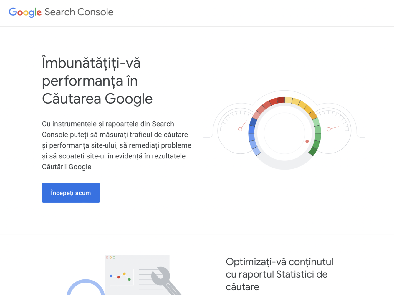 Pagina de start Google Search Console